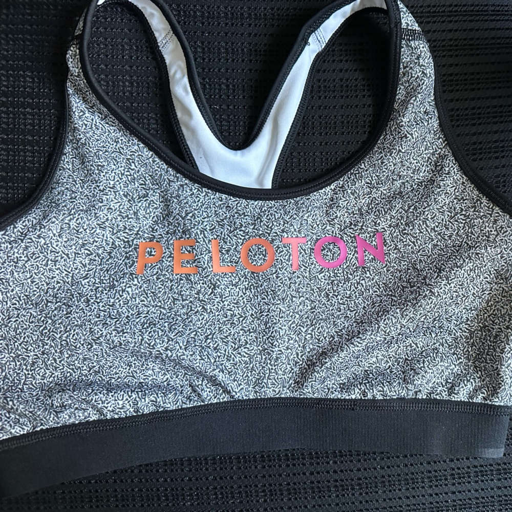 Peloton Gray Marled Sports Bra with Pink-Orange Logo